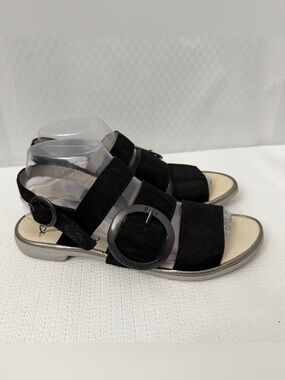 Fly London Black Suede Buckle Strap Sandals